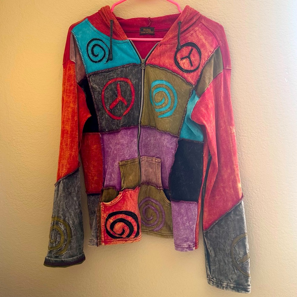 Rising International Multicolor Patchwork Hoodie … - image 1